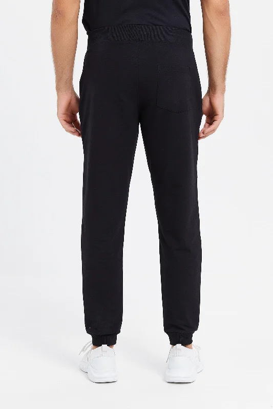 Men Black Stretch Biker Jogger