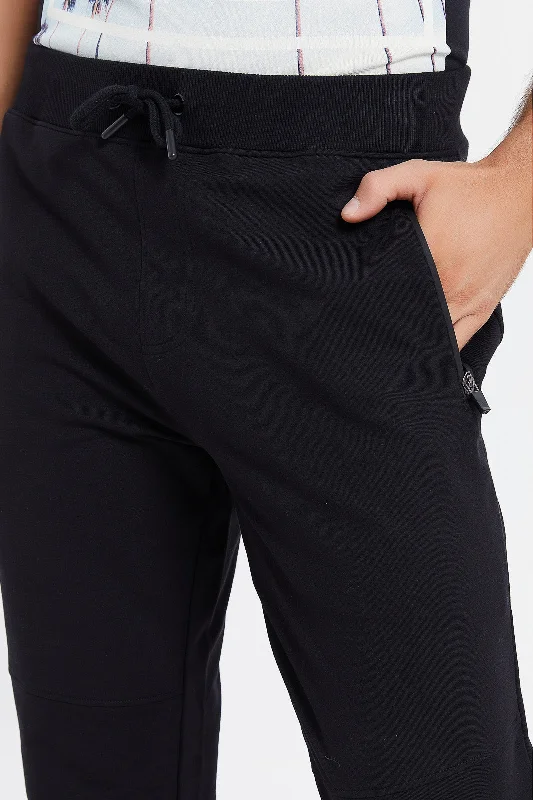 Men Black Stretch Biker Jogger