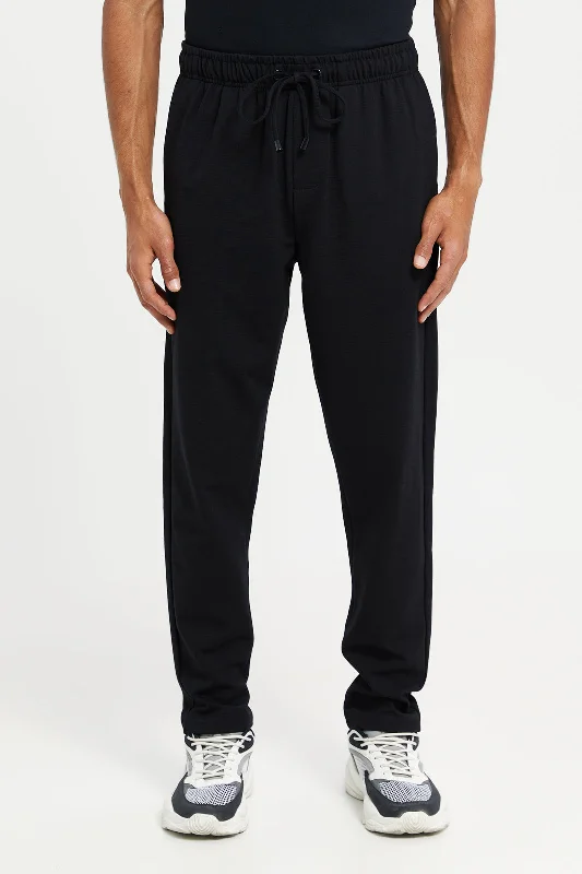 Men Black Plain Pull On Pants