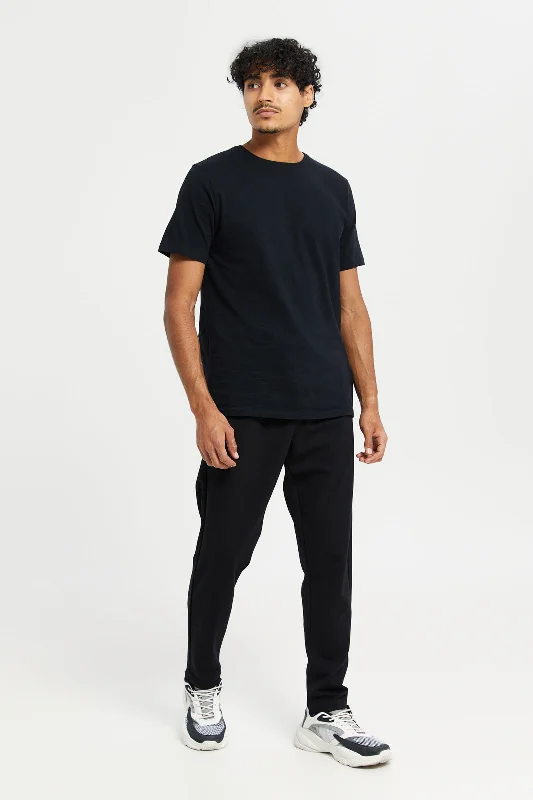 Men Black Plain Pull On Pants