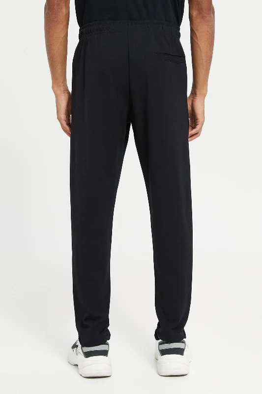 Men Black Plain Pull On Pants