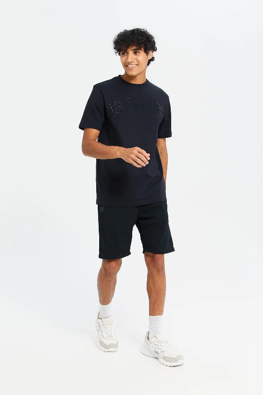 Men Black Mid Rise Tech Shorts With Zip Pockets