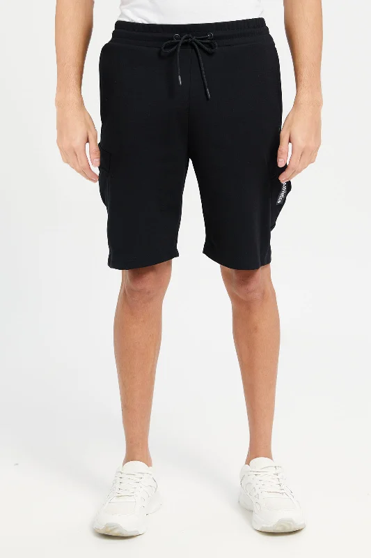 Men Black Elasticated Waistband Active Shorts