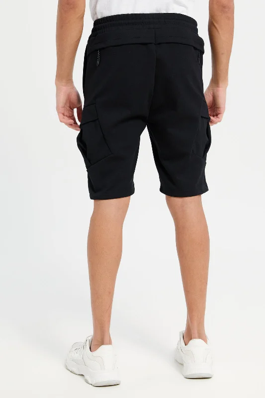 Men Black Elasticated Waistband Active Shorts