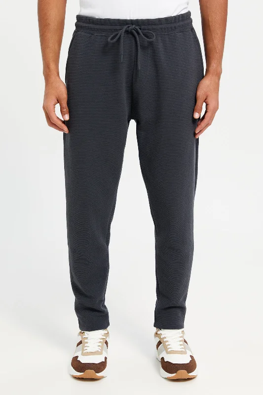 Men Charcoal Ribbed Jogger Pants