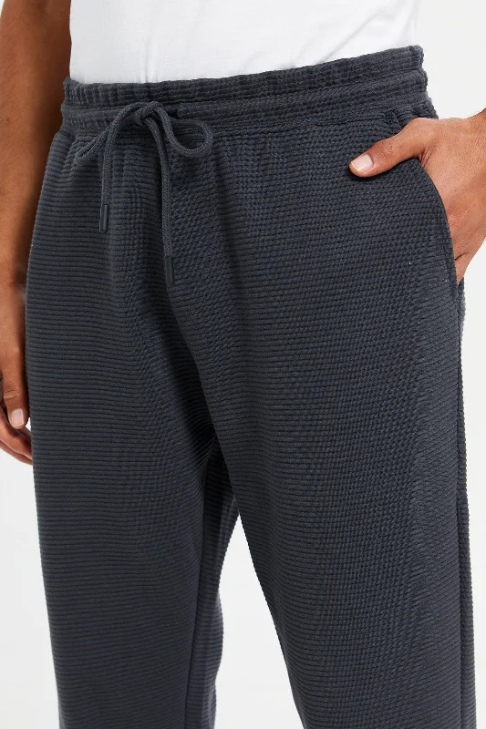 Men Charcoal Ribbed Jogger Pants