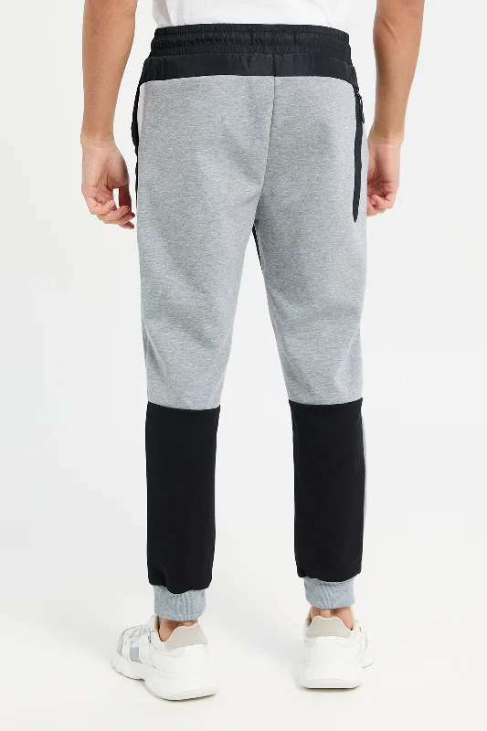 Men Black And Grey Side Pockets Active Pants