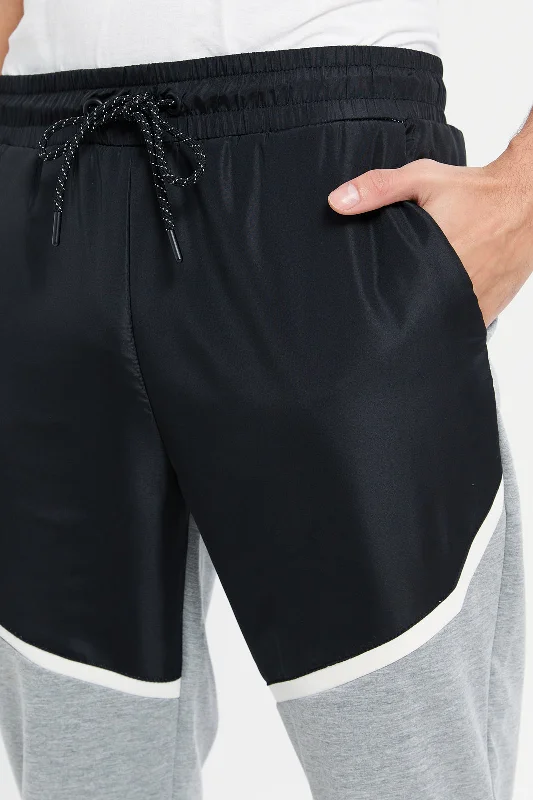 Men Black And Grey Side Pockets Active Pants