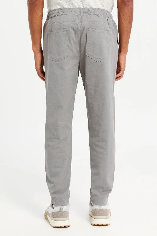 Men Grey Twill Jogger Pants