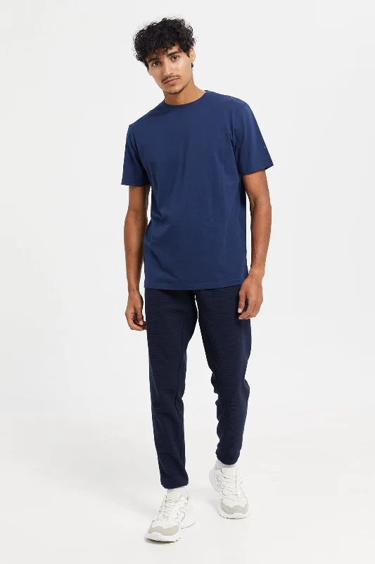 Men Navy Plain Joggers