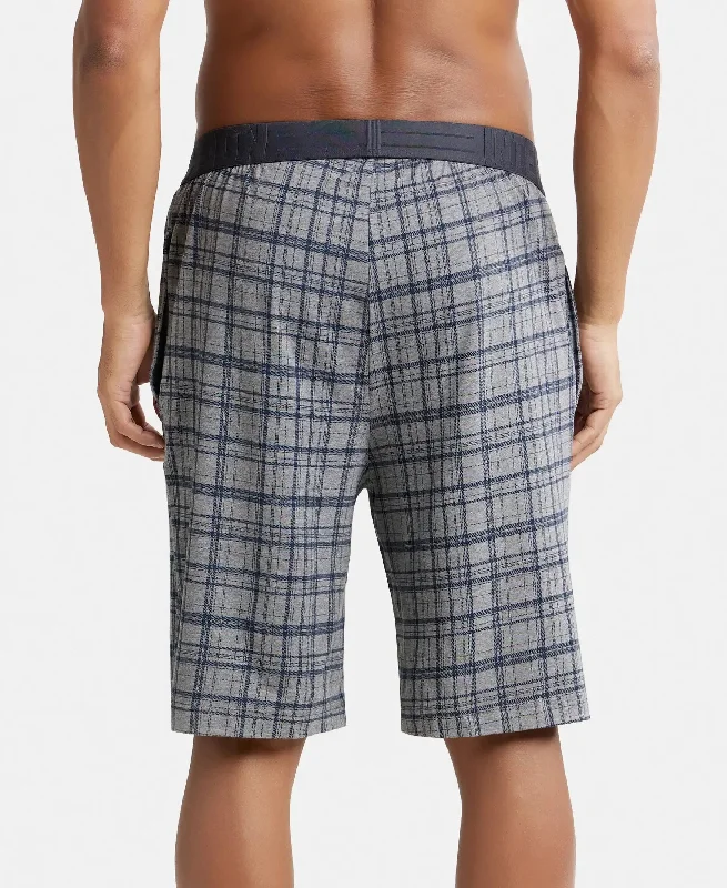 Tencel Micro Modal Cotton Elastane Stretch Regular Fit Checkered Sleep Shorts with Side Pockets - Mid Grey Melange & Ash Grey