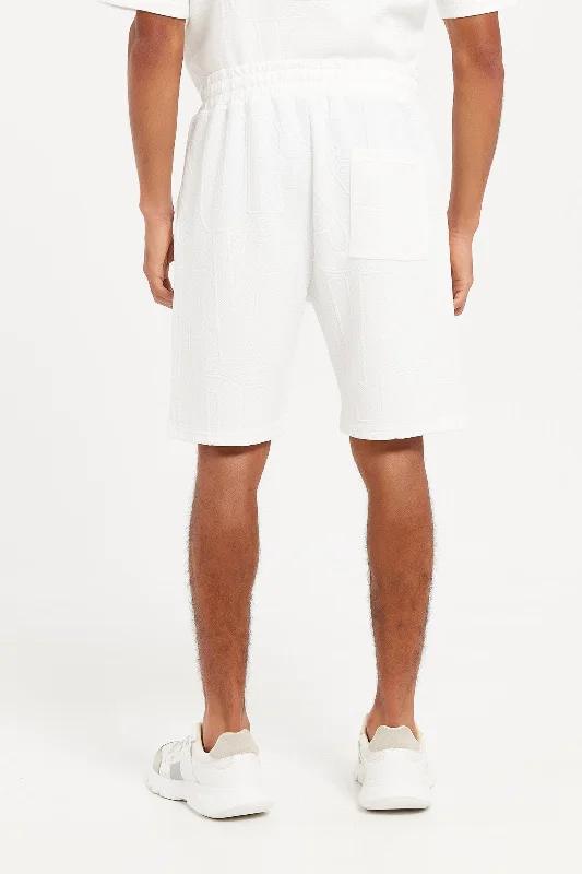 Men White Jacquard Lounge Shorts