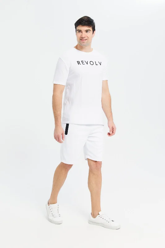 Men White Mid-Rise Tech Shorts With Zip Pockets