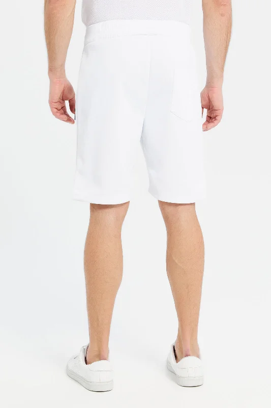 Men White Mid-Rise Tech Shorts With Zip Pockets